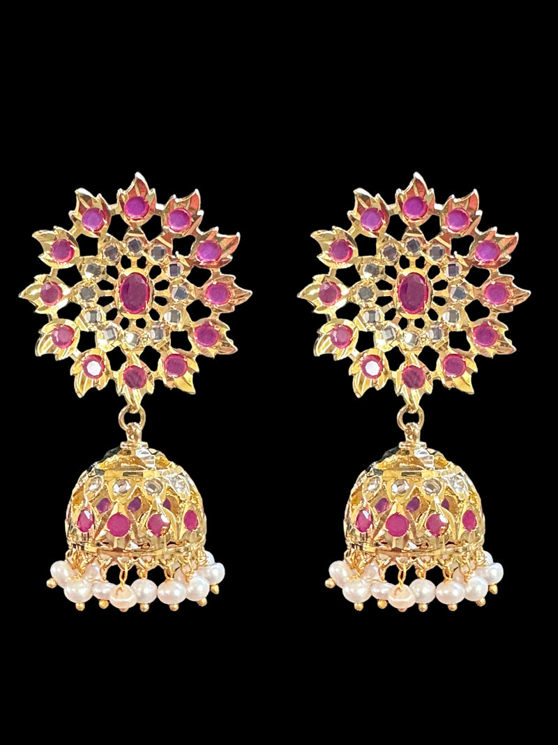 DER520 Hyderabadi gold plated Jhumka - ruby  ( SHIPS IN 4 WEEKS  )