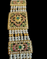 B66 Saira jadau bracelet in ruby emerald with pearls    ( READY TO SHIP )