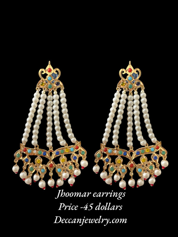 DER587 Amrita jhoomar earrings in Navratan  ( READY TO SHIP  )