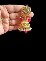 Kundan and meenakari jhumka - pink  ( READY TO SHIP )