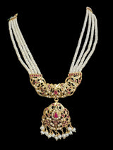 Ruby pearl gold plated silver necklace set ( READY TO SHIP )