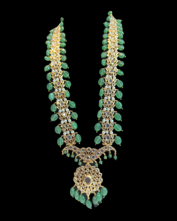DLN136 Asif Jaahi Haar – Long Necklace with Earrings - Light green beads ( READY TO SHIP )