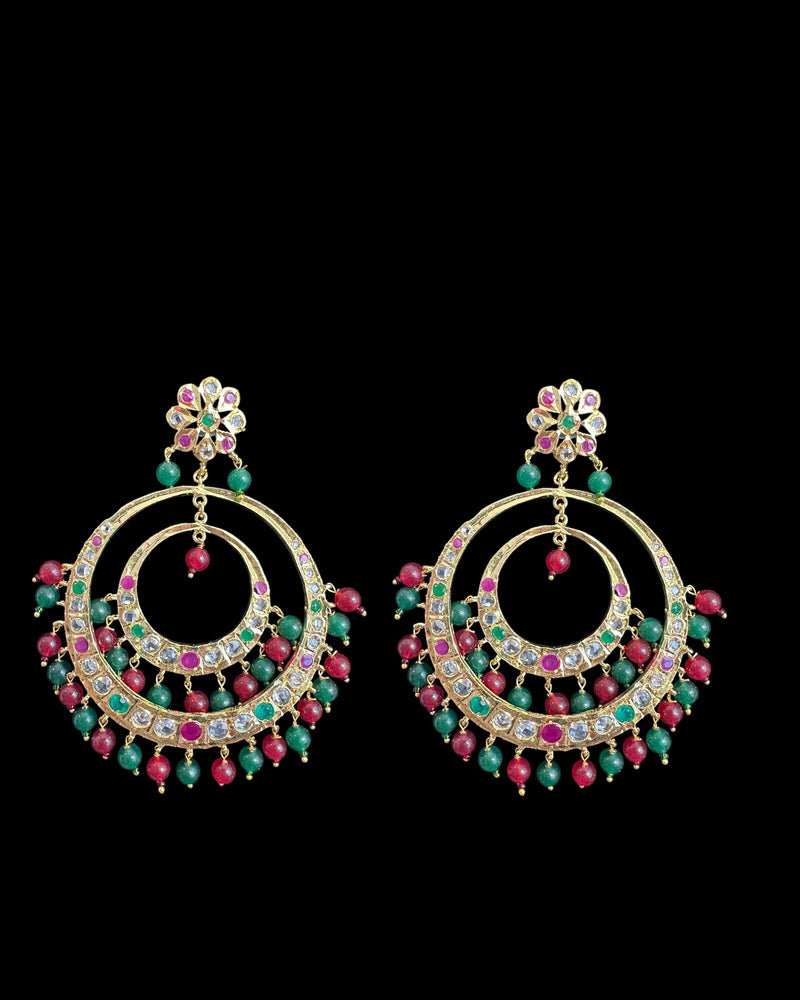 DER773 USHA overzied chandbali earrings - Ruby emerald ( READY TO SHIP )