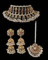 Viya bridal set in natural pearls , rubies and emeralds ( SHIPS IN 4 WEEKS)