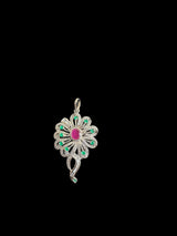 Cz pendant - silver plated with red green  stones ( READY TO SHIP )