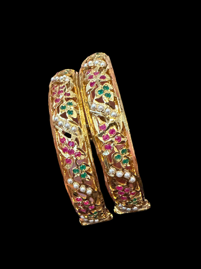 B197 Jadau  bangles ( ruby emerald   ) ( READY TO SHIP)