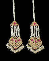 BR465 RAABYA ruby and pearl with zircon bridal choker set with earrings tika ( READY TO SHIP )