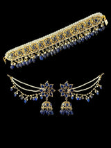 C539 Jadavi lacha with karanphool in blue / sapphire ( READY TO SHIP)