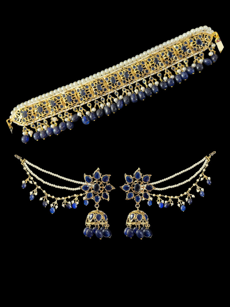 C539 Jadavi lacha with karanphool in blue / sapphire ( READY TO SHIP)