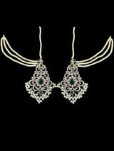 Raaga zircon earring tika set in green with silver plating ( READY TO SHIP  )