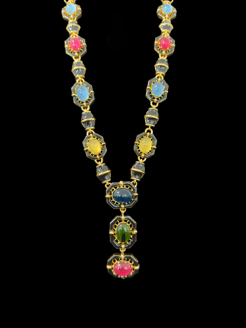 DLN72 Multicolor gold plated gemstone necklace ( READY TO SHIP )