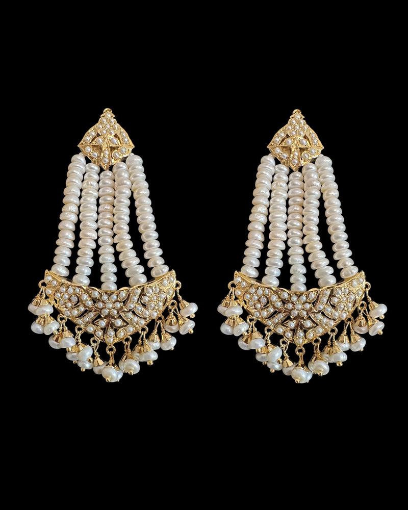 Gold plated silver jhoomar earrings in fresh water pearls ( READY TO SHIP )