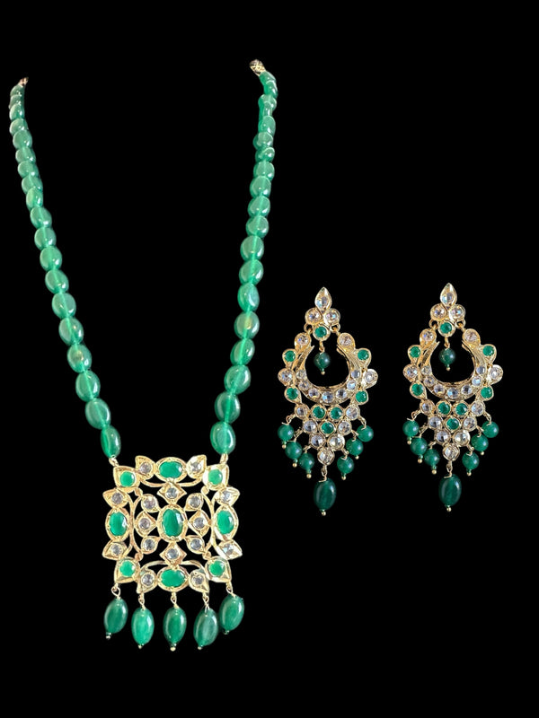 PS516 Bareeha Emerald Green Polki Pendant & Earring Set | Deccan Jewelry( READY TO SHIP )