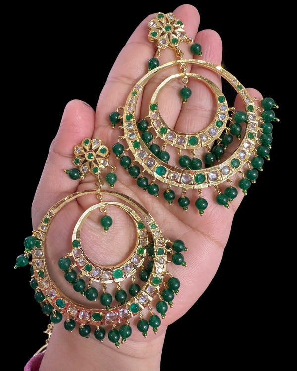 DER771 USHA overzied chandbali earrings - Green   (READY TO SHIP )