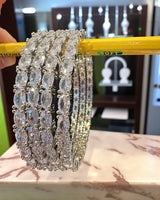 B813 Silver-Plated Cubic Zirconia Bangles (Set of 4) ( READY TO SHIP )
