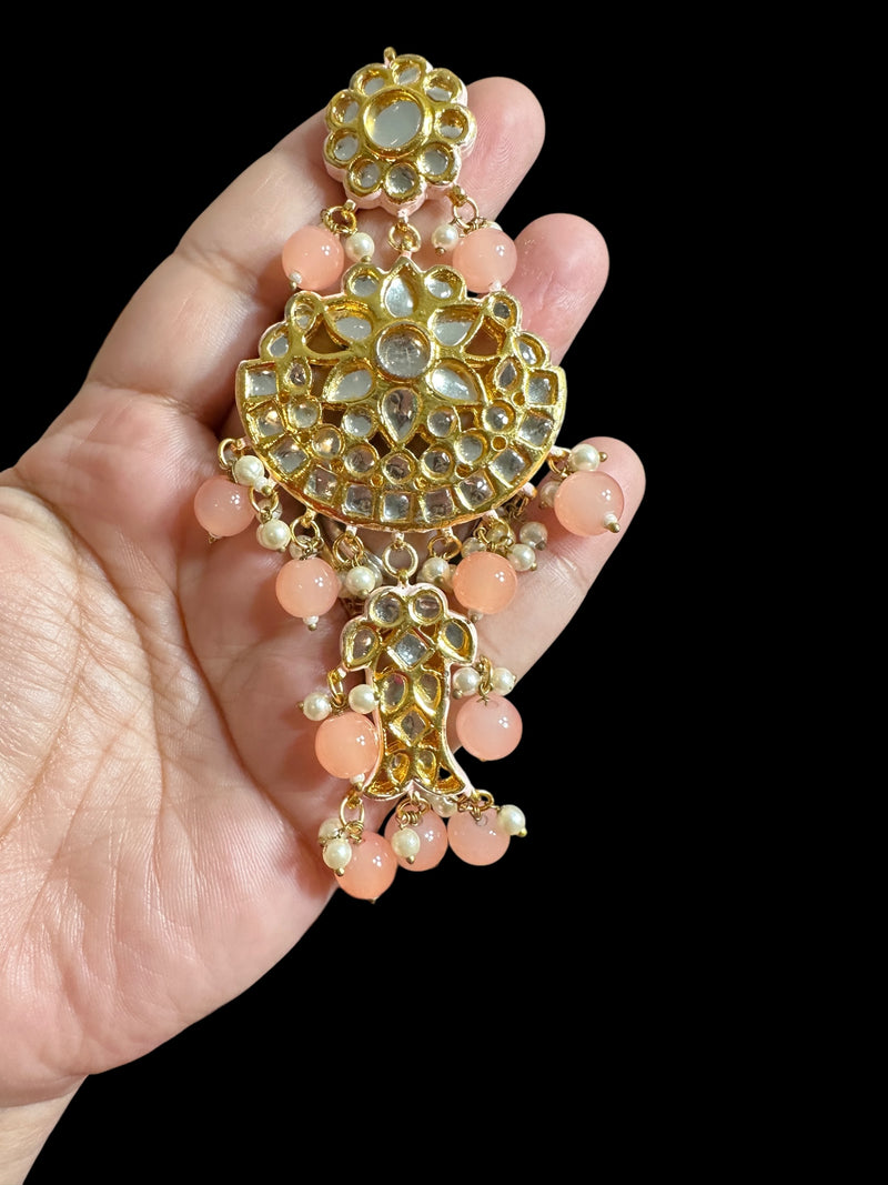 Farwah large  Kundan earrings  - peach   ( READY TO SHIP )