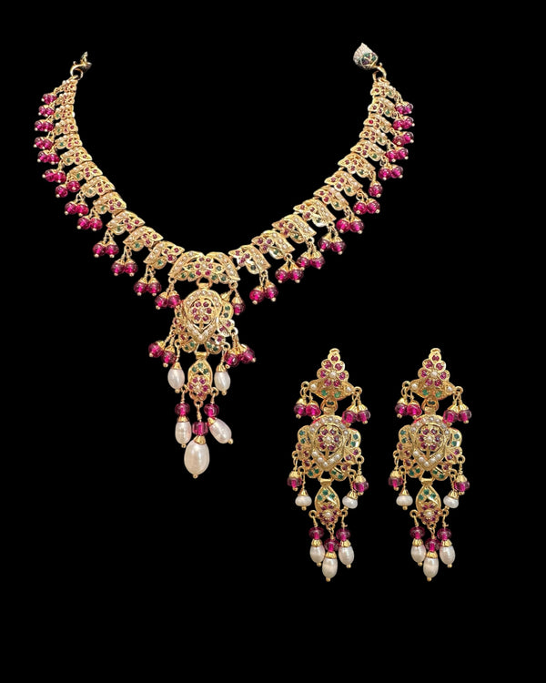 Delicate Ruby emerlad necklace set in-gold plated silver ( READY TO SHIP )