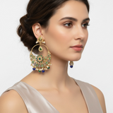 Oversized jadau chandbali earrings - Emerald sapphire pearl ( READY TO SHIP )