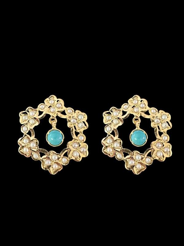 Turquoise / feroza pearl tops in gold plated silver ( READY TO SHIP )