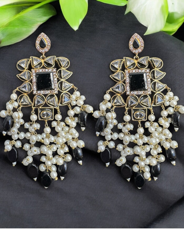 DER728  Nagma dangler earrings in kundan (black )( READY TO SHIP)