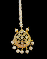 DJTK501 Traditional Hyderabadi Moissanite Polki Tika with Freshwater Pearls ( READY TO SHIP )