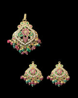 PS546 Ayeza jadau ruby emerald pendant set ( READY TO SHIP )