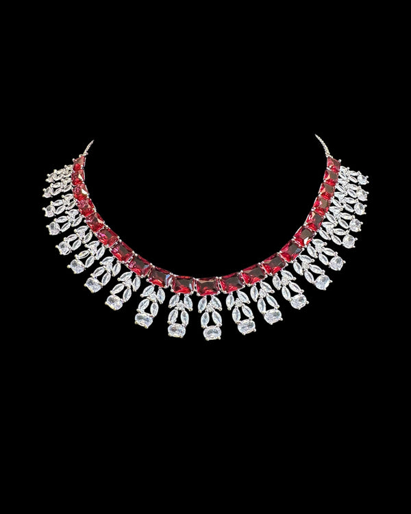 Silver plated  necklace set - Ruby  ( READY TO SHIP )