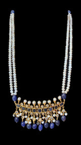 Tirmani Necklace Set with chandbali Earrings – 22K Gold-Plated Jewelry with Freshwater Pearls and sapphire 
 ( SHIPS IN 4 WEEKS  )