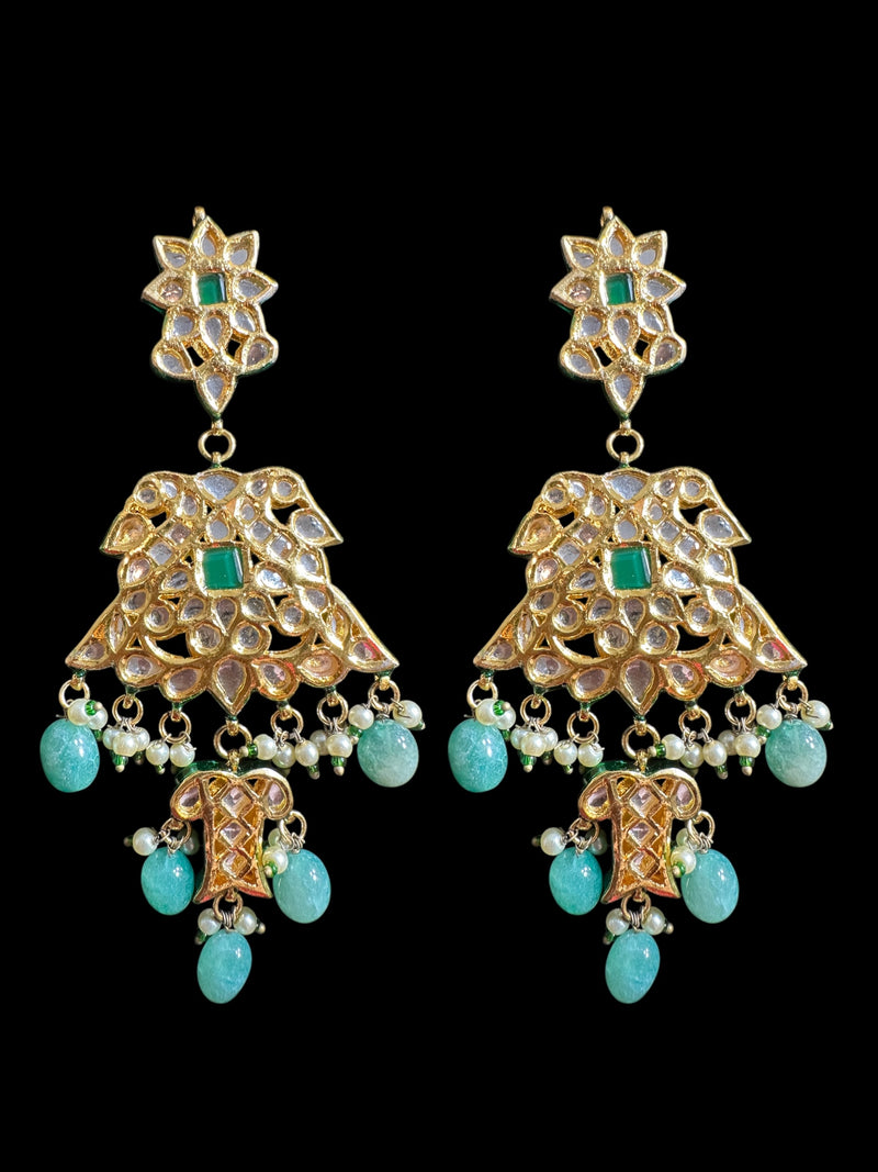 Mashal Kundan earrings  - Green  ( READY TO SHIP )