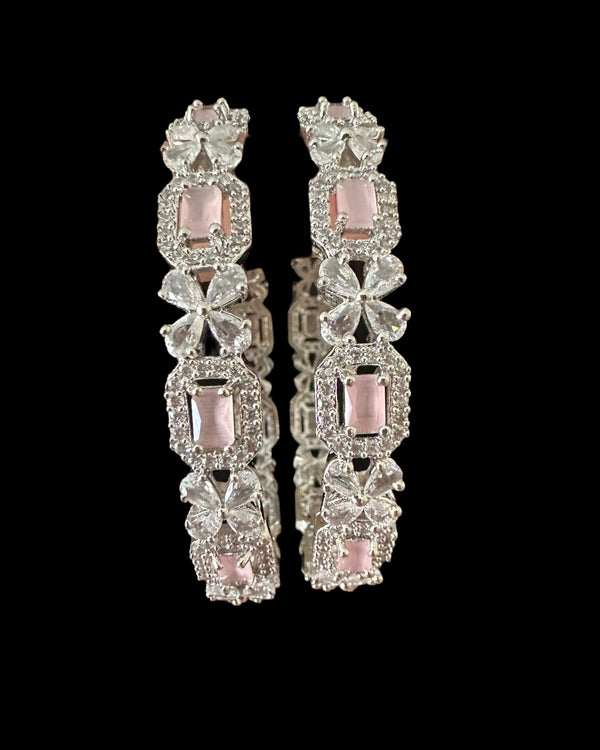 B814 Silver Plated Bangles in Clear and Pink Cubic Zirconia ( READY TO SHIP )