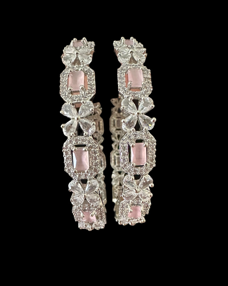 B814 Silver Plated Bangles in Clear and Pink Cubic Zirconia ( READY TO SHIP )