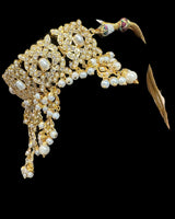 Dangler Choker Set with Earrings & Tika – Gold-Plated Zircon & Pearl Elegance ( SHIPS IN 4 WEEKS )