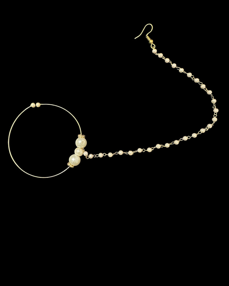 Gold-Plated Pearl Bridal Nosering with Chain ( READY TO SHIP )