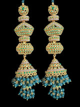 DER775 - zircon jhumka with green beads ( READY TO SHIP )