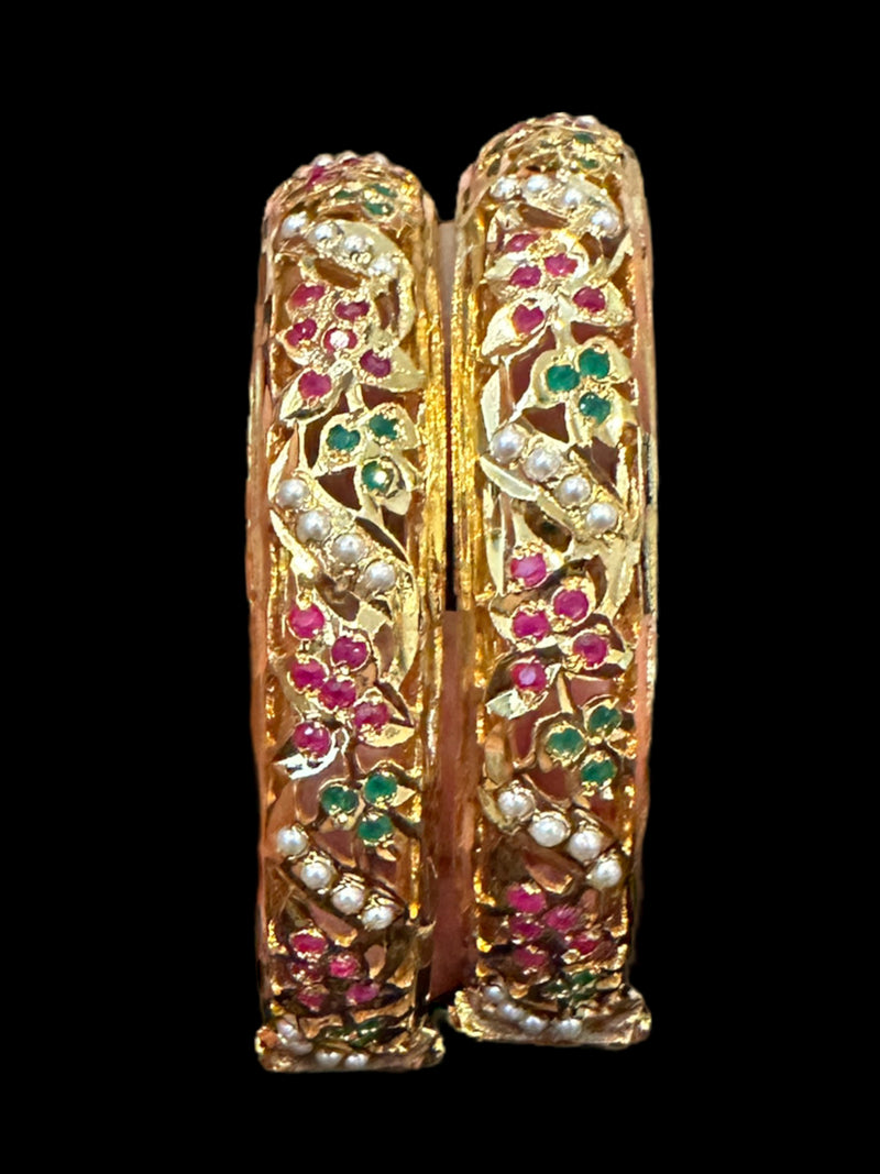 B197 Jadau  bangles ( ruby emerald   ) ( READY TO SHIP)