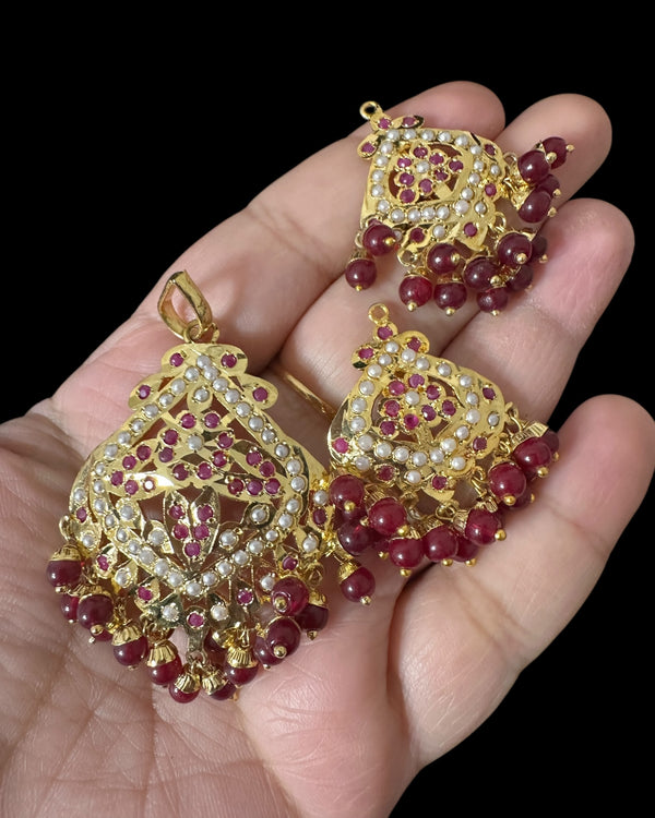 PS547 Ayeza jadau ruby pearl pendant set ( READY TO SHIP )