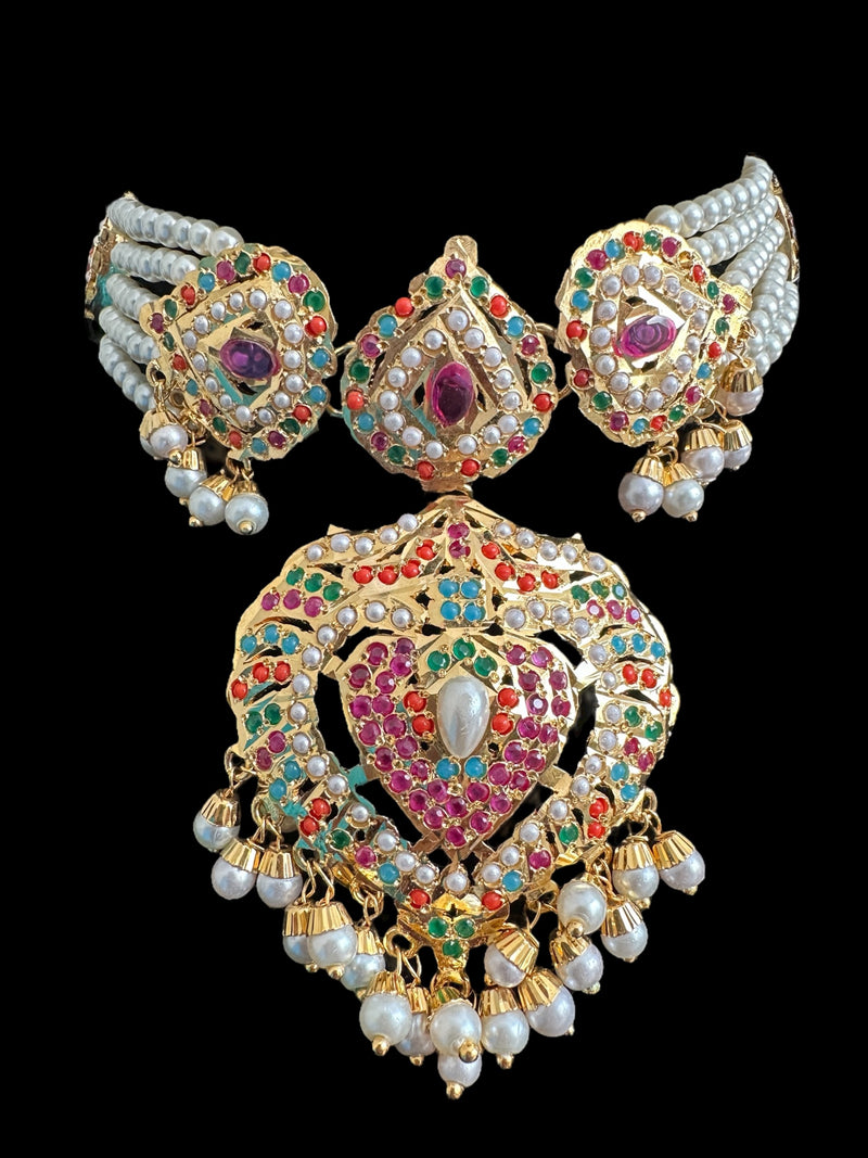 BAHAAR bridal set in Navratan and pearls ( READY TO SHIP )