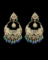 Aayra jadau chandbali earrings - Emerald sapphire pearl ( READY TO SHIP )