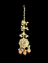 Kundan jhumka and rika earrings with meenakari in peach ( READY TO SHIP )