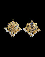 ST3 Mehwish jadau studs in sapphire blue  and pearls  ( READY TO SHIP )