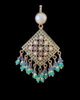 Emerald & Sapphire Gold-Plated 92.5 Silver Pendant Set with Freshwater Pearls ( READY TO SHIP )