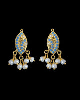 Gold Plated 92.5 Silver Turquoise Pendant Earrings with Freshwater Pearls ( READY TO SHIP )