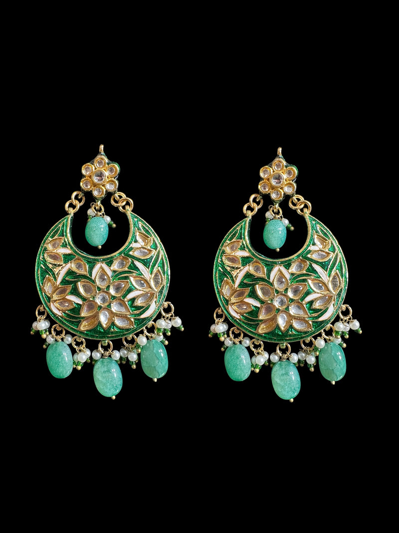 Kundan meena earrings - Green ( READY TO SHIP )