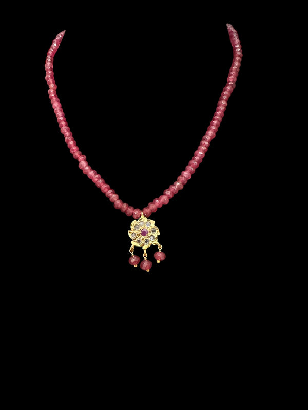 PS390 Sara flower pendant set with earrings in ruby beads ( SHIPS IN 4 WEEKS )