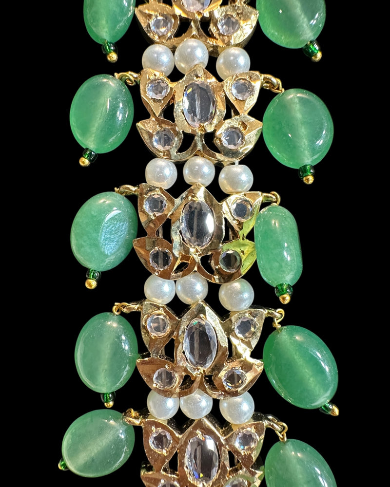 DLN136 Asif Jaahi Haar – Long Necklace with Earrings - Light green beads ( READY TO SHIP )