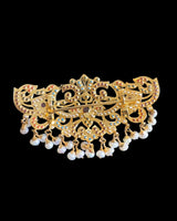 Navratan Gold-Plated 92.5 Silver Passa Hair Clip with Freshwater Pearls ( READY TO SHIP )