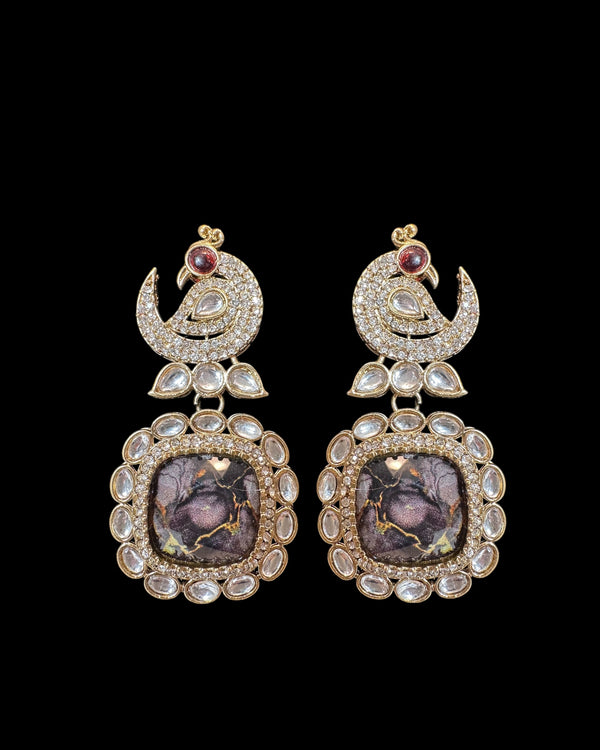 Quartz earrings - purplish grey       ( READY TO SHIP )