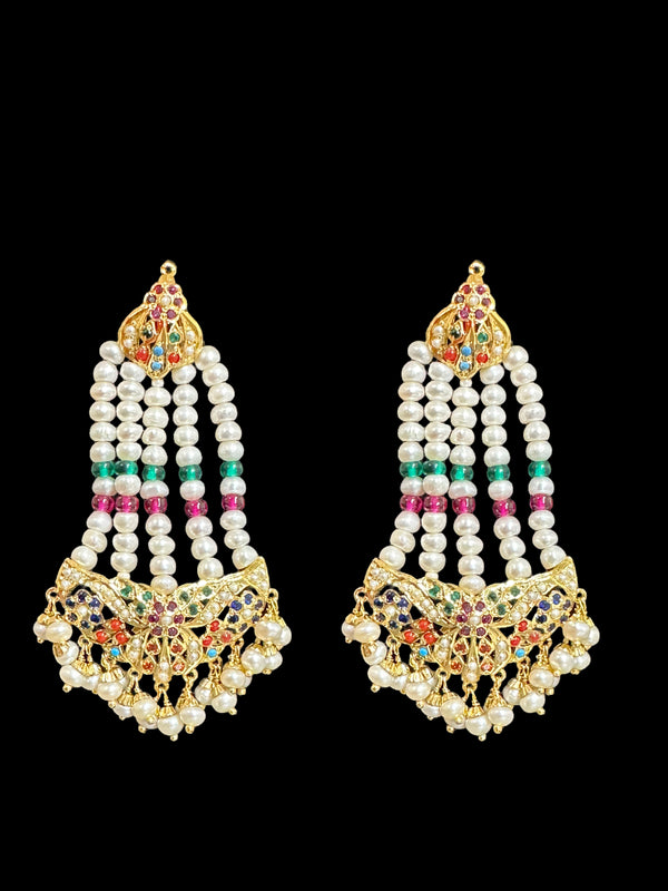 Gold plated silver navratan jhoomar earrings (READY TO SHIP )