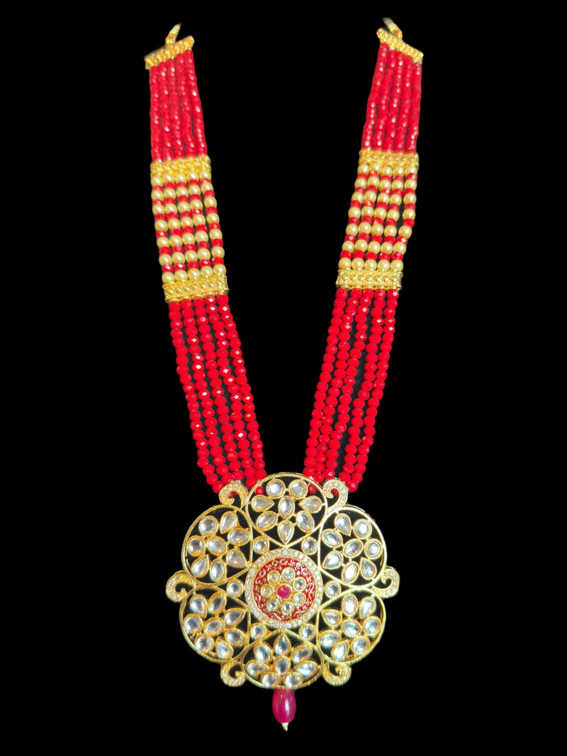 PS535 Kundan mala with red beads ( READY TO SHIP )