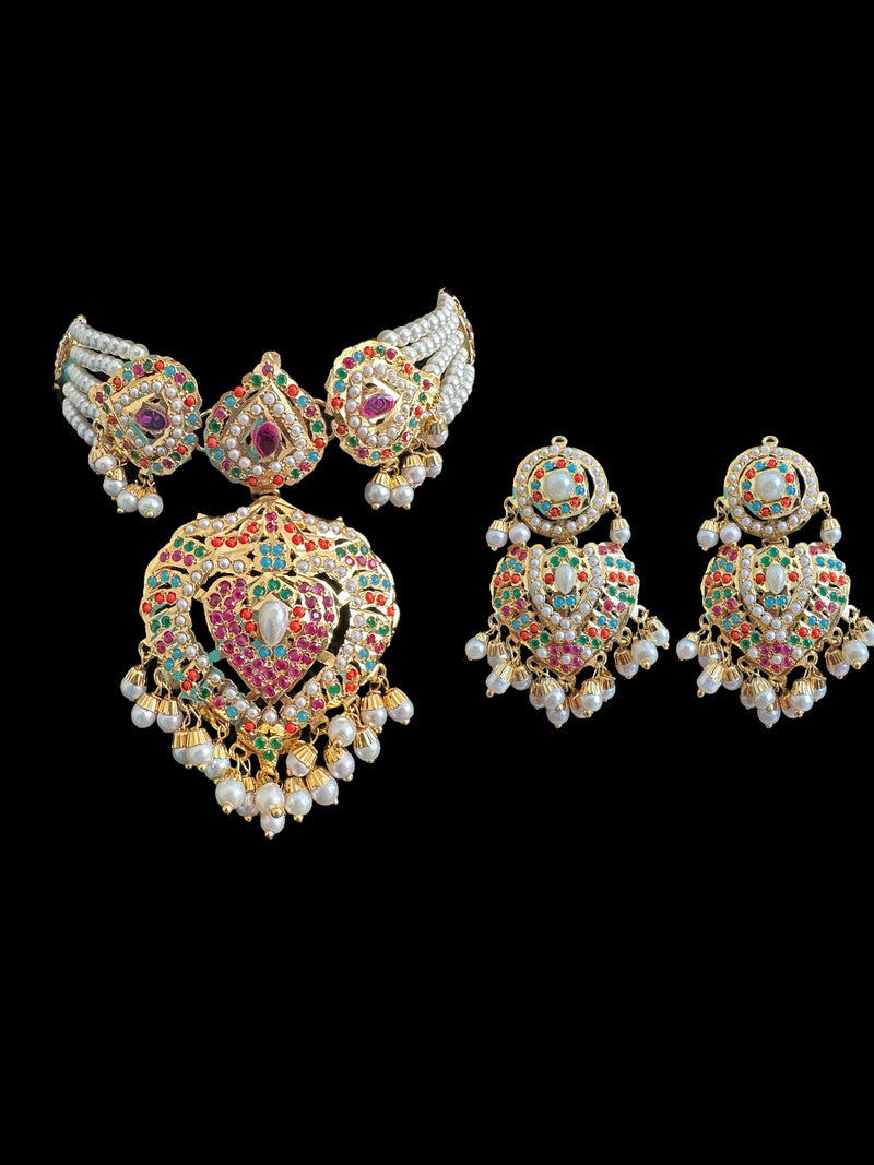 BAHAAR bridal set in Navratan and pearls ( READY TO SHIP )